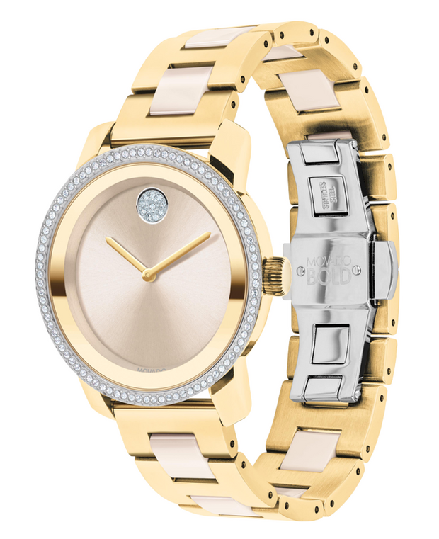 Movado BOLD Ceramic Two-Tone Ladies Bracelet Watch 3600785