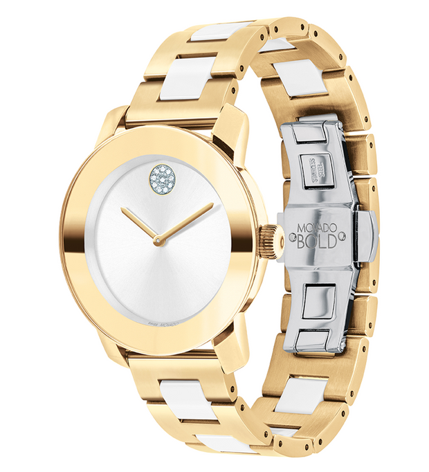 Movado BOLD Ceramic Crystal Accent Bracelet Watch 3600892