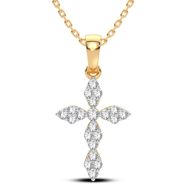 14K YELLOW GOLD 0.25 CTW Diamond Religious Cross Pendant