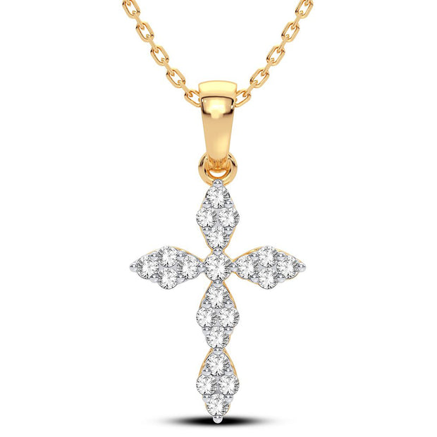 14K YELLOW GOLD 0.25 CTW Diamond Religious Cross Pendant