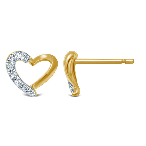 14K YELLOW GOLD 0.12 CTw Diamond HEART Earring