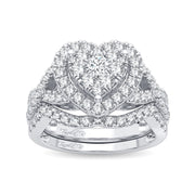 14K WHITE GOLD 1.00 ctW Diamond heart Bridal SET