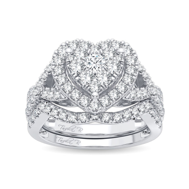 14K WHITE GOLD 1.00 ctW Diamond heart Bridal SET