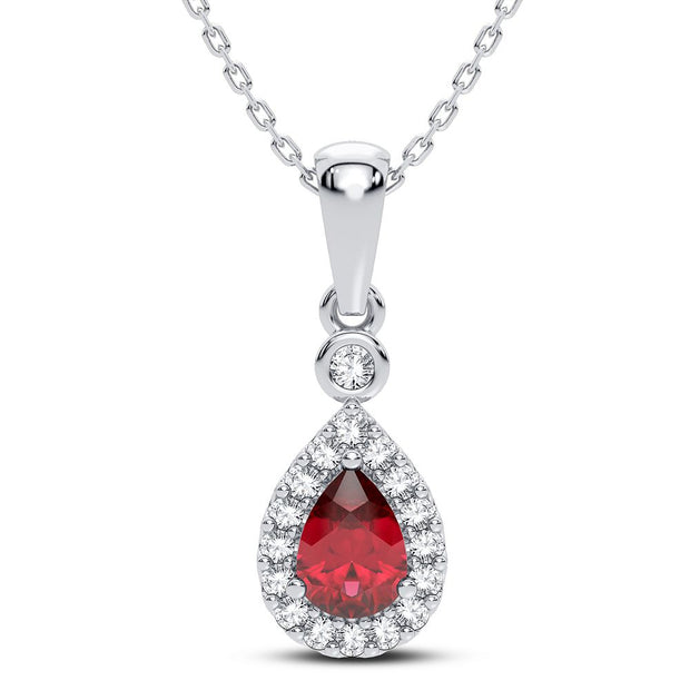 14K white gold 0.10 CTW Diamond RED Ruby Pendant