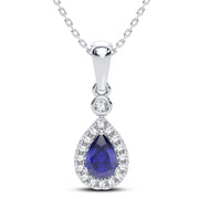 14K white gold 0.10 CTW Diamond BLUE Sapphire Pendant