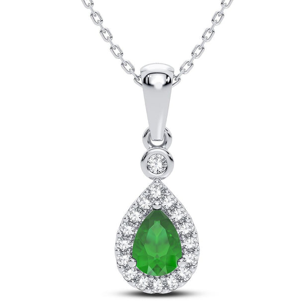 14K WHITE GOLD 0.10 CTW Diamond Emerald Pendant
