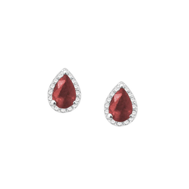 14K WHITE GOLD 0.18 CTw Diamond RED RUBY EarringS