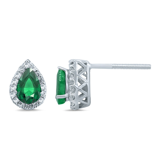 14K white gold 0.18 CTw Diamond GREEN EMERALD Earrings