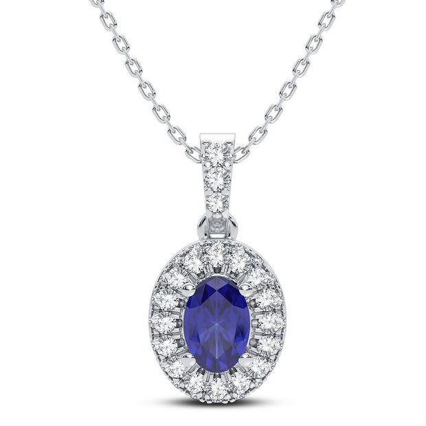 14K white gold 0.35 CTw Diamond blue Sapphire Pendant