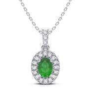 14K white gold 0.35 CTw Diamond Green Emerald Pendant
