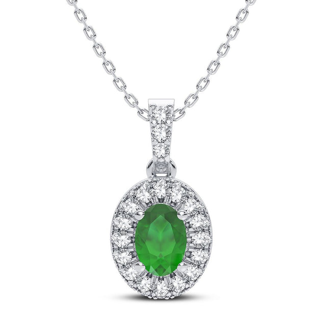 14K white gold 0.35 CTw Diamond Green Emerald Pendant