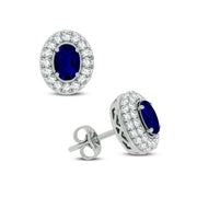14K WHITE GOLD 0.57 CTW DIAMOND BLUE SAPPHIRE EARRING