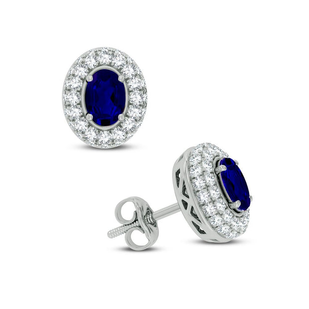 14K WHITE GOLD 0.57 CTW DIAMOND BLUE SAPPHIRE EARRING