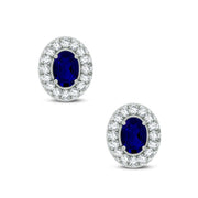 14K WHITE GOLD 0.57 CTW DIAMOND BLUE SAPPHIRE EARRING