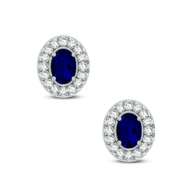 14K WHITE GOLD 0.57 CTW DIAMOND BLUE SAPPHIRE EARRING