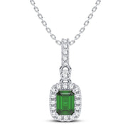 14K white gold 0.16 CTw Diamond green Emerald Pendant