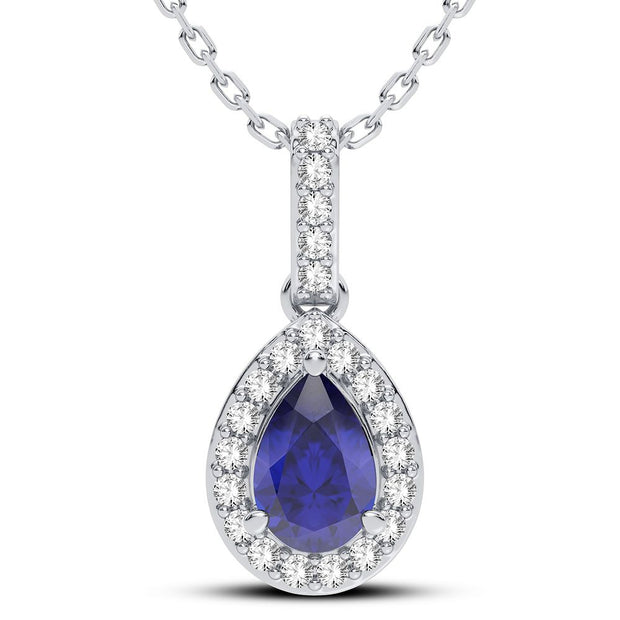 14K white gold 0.10 CTW Diamond blue Sapphire Pendant