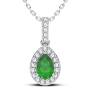 14K WHITE GOLD 0.10 CTW Diamond Green Emerald Pendant