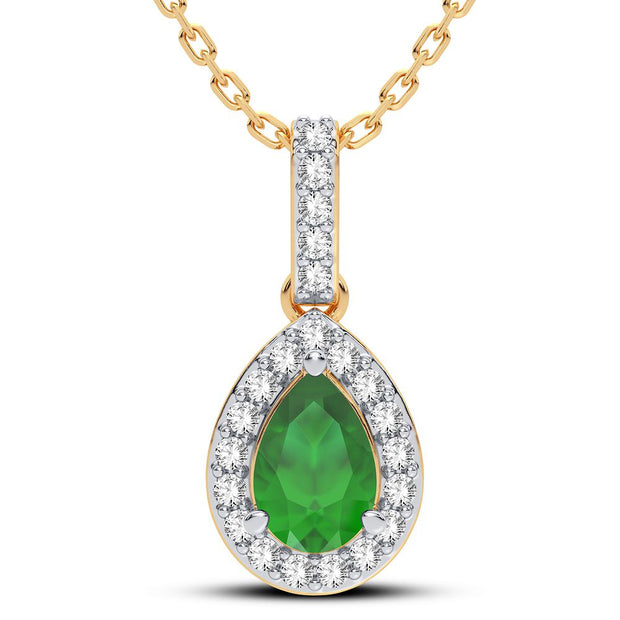 14K YELLOW GOLD 0.10 CTW Diamond Emerald Pendant