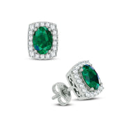 14K WHITE GOLD 0.18 CTw DIAMOND GREEN EMERALD EARRINGS