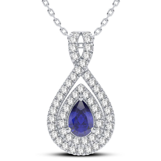 14K white gold 0.33CTw Diamond Sapphire Pendant