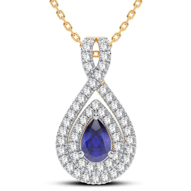 14K 0.33CT Diamond Blue Sapphire Pendant