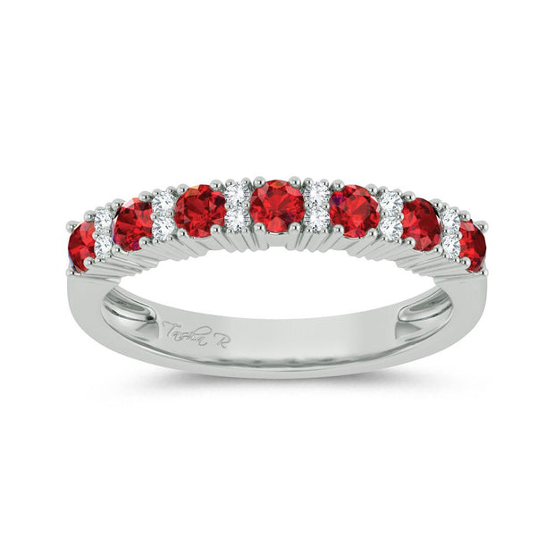 14K white gold 0.10 ctw Diamond Ruby Band
