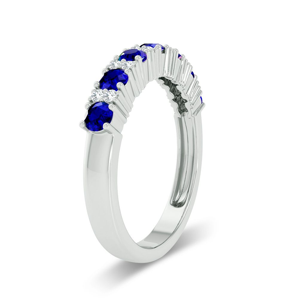 14K White Gold 0.10 ctw Diamond Sapphire Band