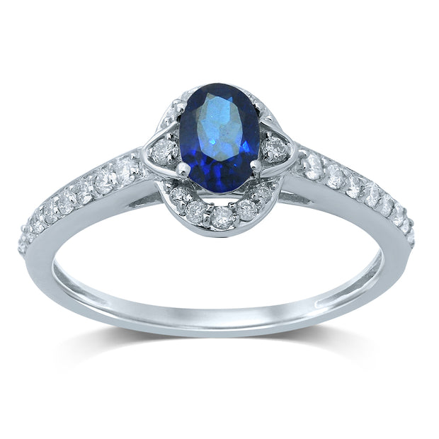 14K WHITE GOLD 0.25 CTW Diamond blue sapphire RING