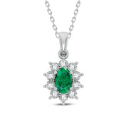 10K WHITE GOLD 0.05 ctW Diamond Emerald Pendant