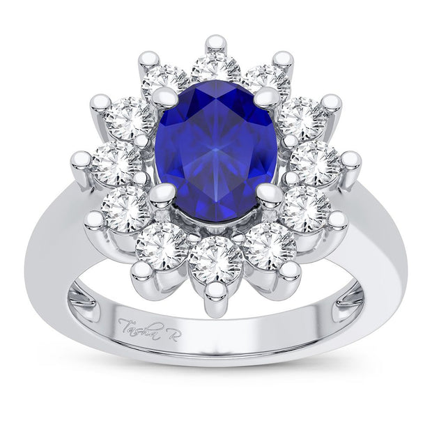 14K WHITE GOLD 0.78 ctW Diamond BLUE SAPPHIRE Ring