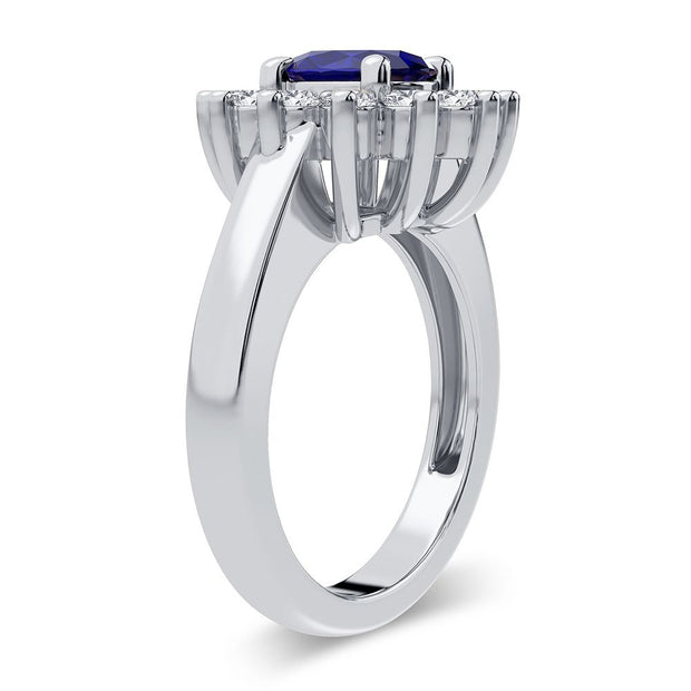 14K WHITE GOLD 0.78 ctW Diamond BLUE SAPPHIRE Ring