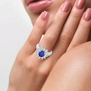 14K WHITE GOLD 0.78 ctW Diamond BLUE SAPPHIRE Ring
