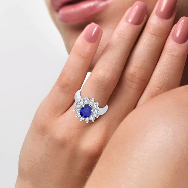 14K WHITE GOLD 0.78 ctW Diamond BLUE SAPPHIRE Ring
