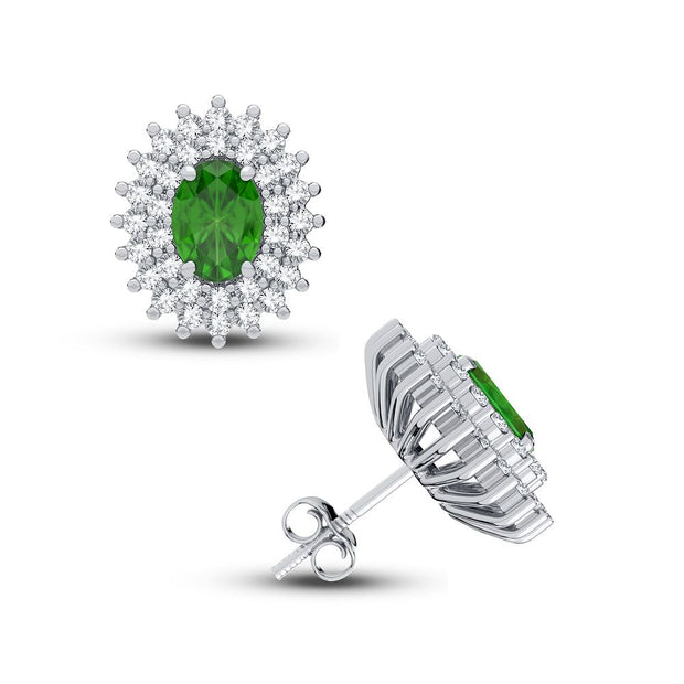 14K WHITE GOLD 0.50 CTW GREEN EMARALD Diamond Earrings