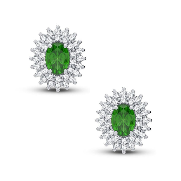 14K WHITE GOLD 0.50 CTW GREEN EMARALD Diamond Earrings