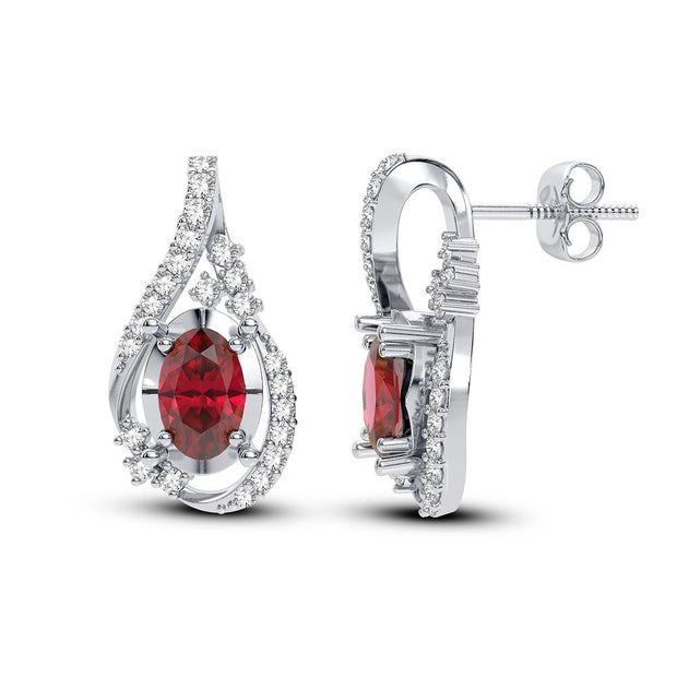14K white gold 0.16 CTw red ruby Diamond Earring