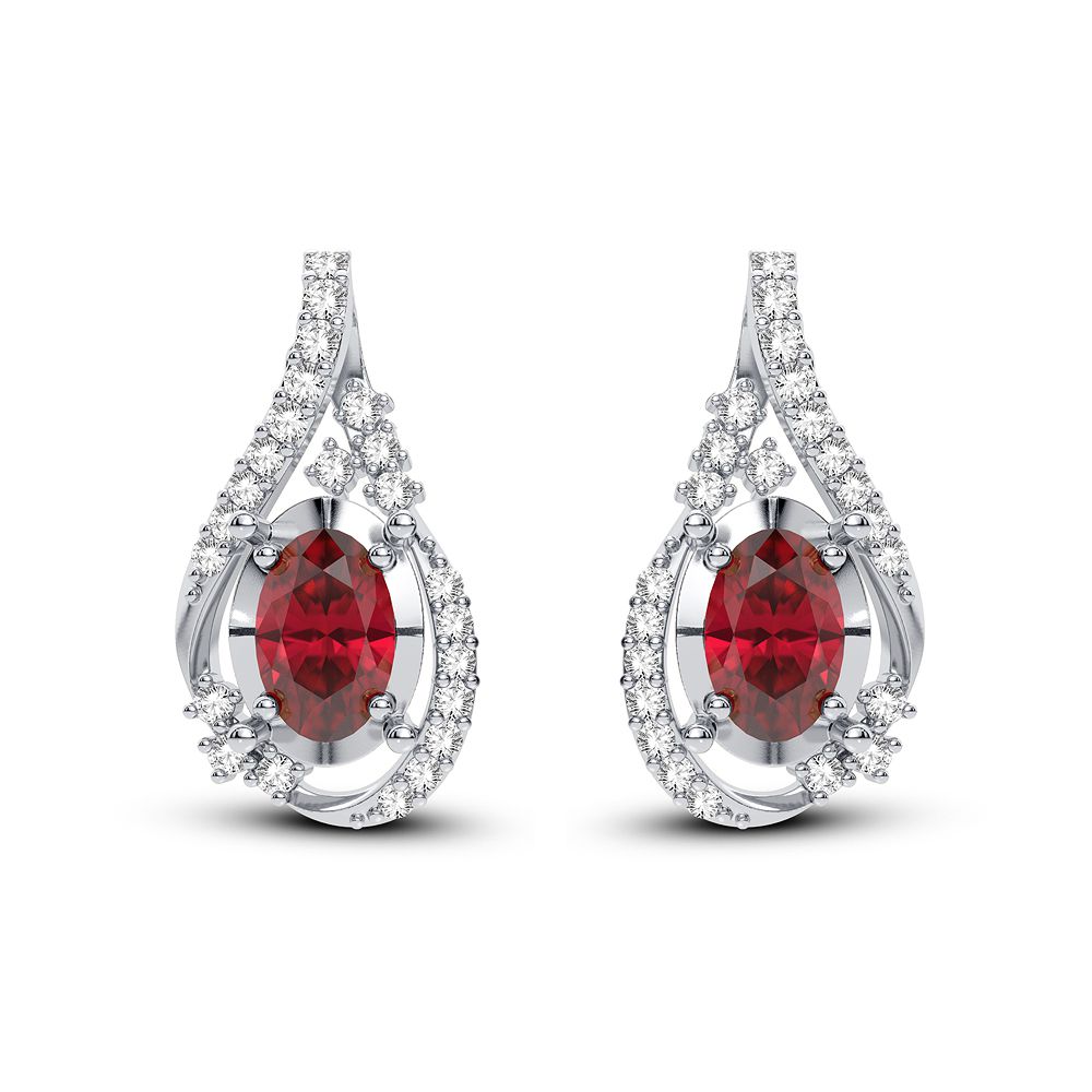 14K White Gold 0.16 ctw Red Ruby Diamond Earring