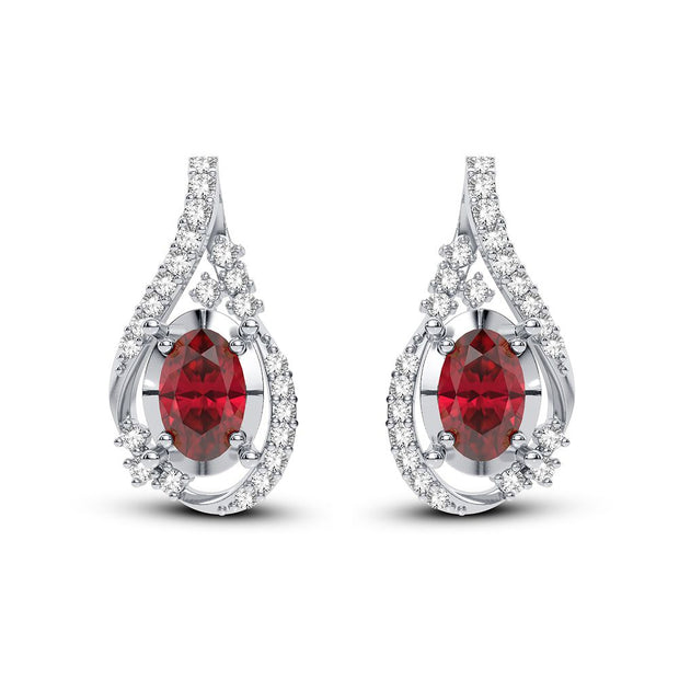 14K white gold 0.16 CTw red ruby Diamond Earring