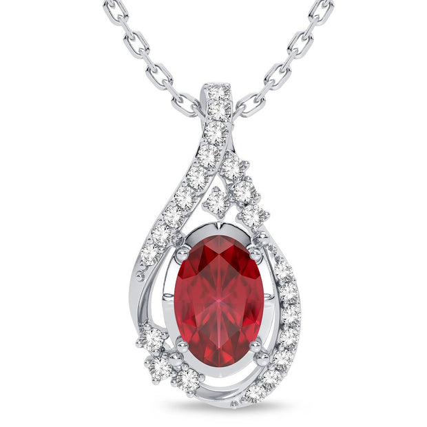 14K WHITE GOLD 0.10 CTW Diamond RED RUBY Pendant