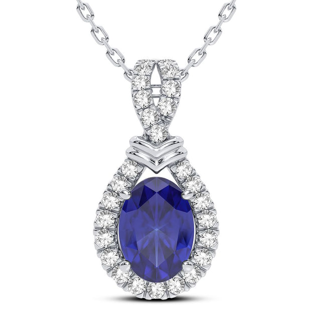 14K white gold 0.14 CTW Diamond blue Sapphire Pendant