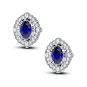 14K WHITE GOLD 0.20 CTw Diamond BLUE SAPPHIRE EarringS