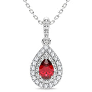 14K WHITE GOLD 0.10 CTW Diamond RED RUBY Pendant