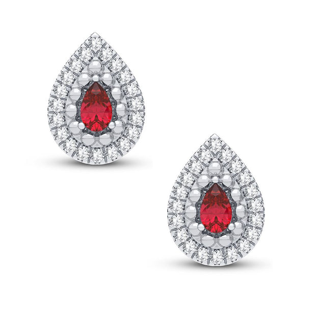 14K WHITE GOLD 0.20 CTw Diamond RED RUBY EarringS