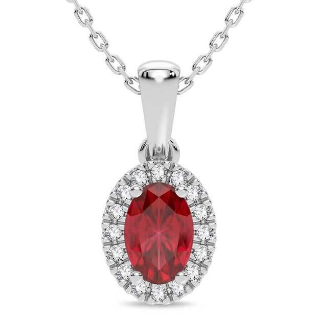 14K WHITE GOLD 0.05 CTW Red Ruby Diamond Pendant