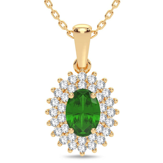 14K yellow gold 0.25 CTW Diamond Green Emerald Pendant