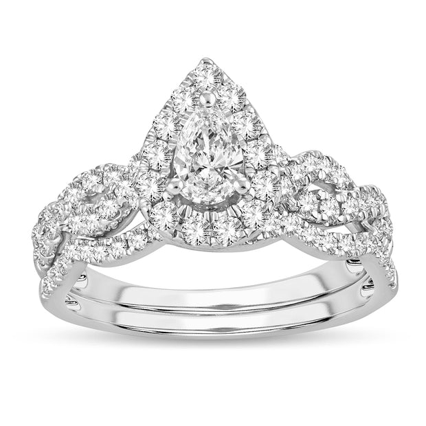 14K WHITE GOLD 1.00 CTW DIAMOND Pear BRIDAL SET