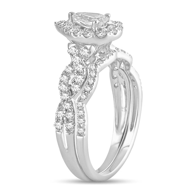 14K WHITE GOLD 1.00 CTW DIAMOND Pear BRIDAL SET
