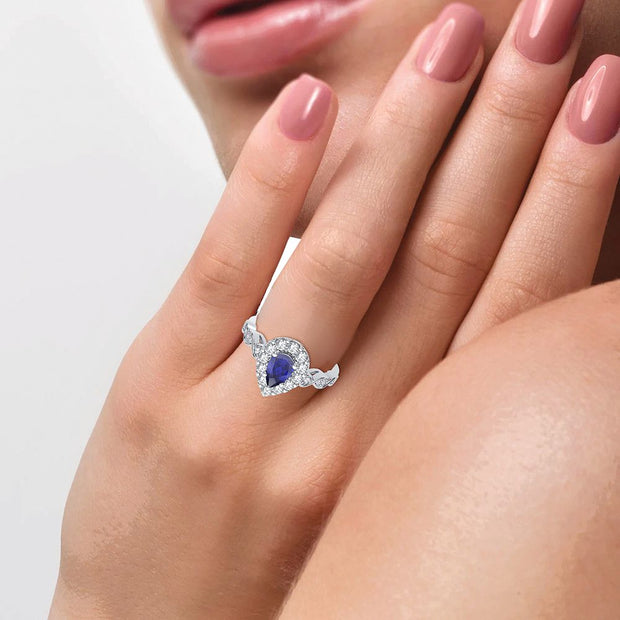 14K white gold 0.28 CTw Diamond blue Sapphire Ring