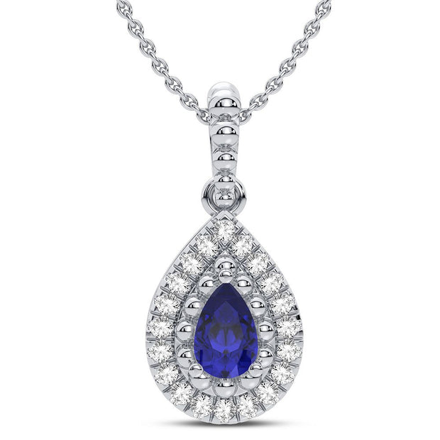 14K white gold 0.50 CTw Diamond blue Sapphire Pendant